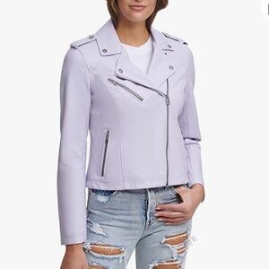 🌟 Levi’s Light Purple Faux Leather Moto Jacket Zipper Front Small Moto Style